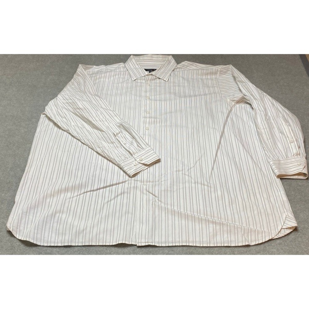 Synrgy Button Down Shirt Mens 3XL White Tan Striped Long Sleeve Cotton 11446